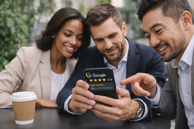 Google Reviews management service showing positive customer feedback and 5 star ratings for business reputation